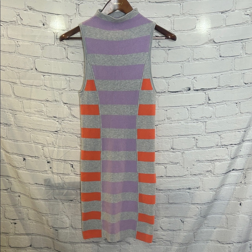 Anthropologie Daily Practice Gray Purple Stripe Sleeveless Midi Dress Size Small